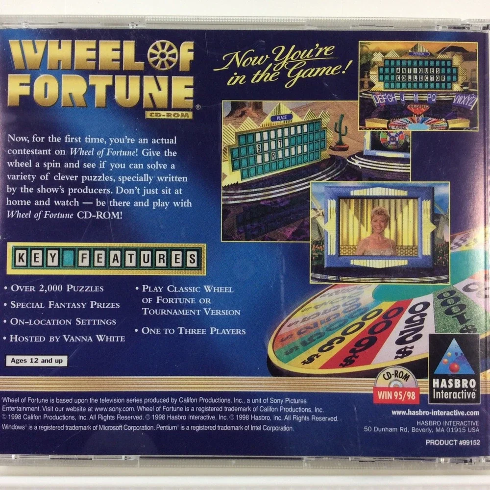 Wheel of Fortune Video Game CD-ROM Vanna White TV Show Windows 95 98
